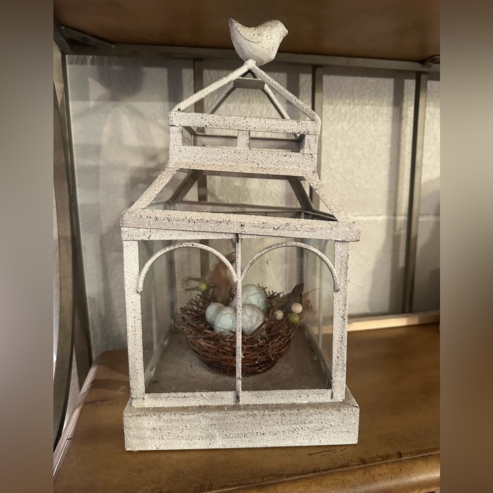 PartyLite Cream Candle Lantern with Nest Accent